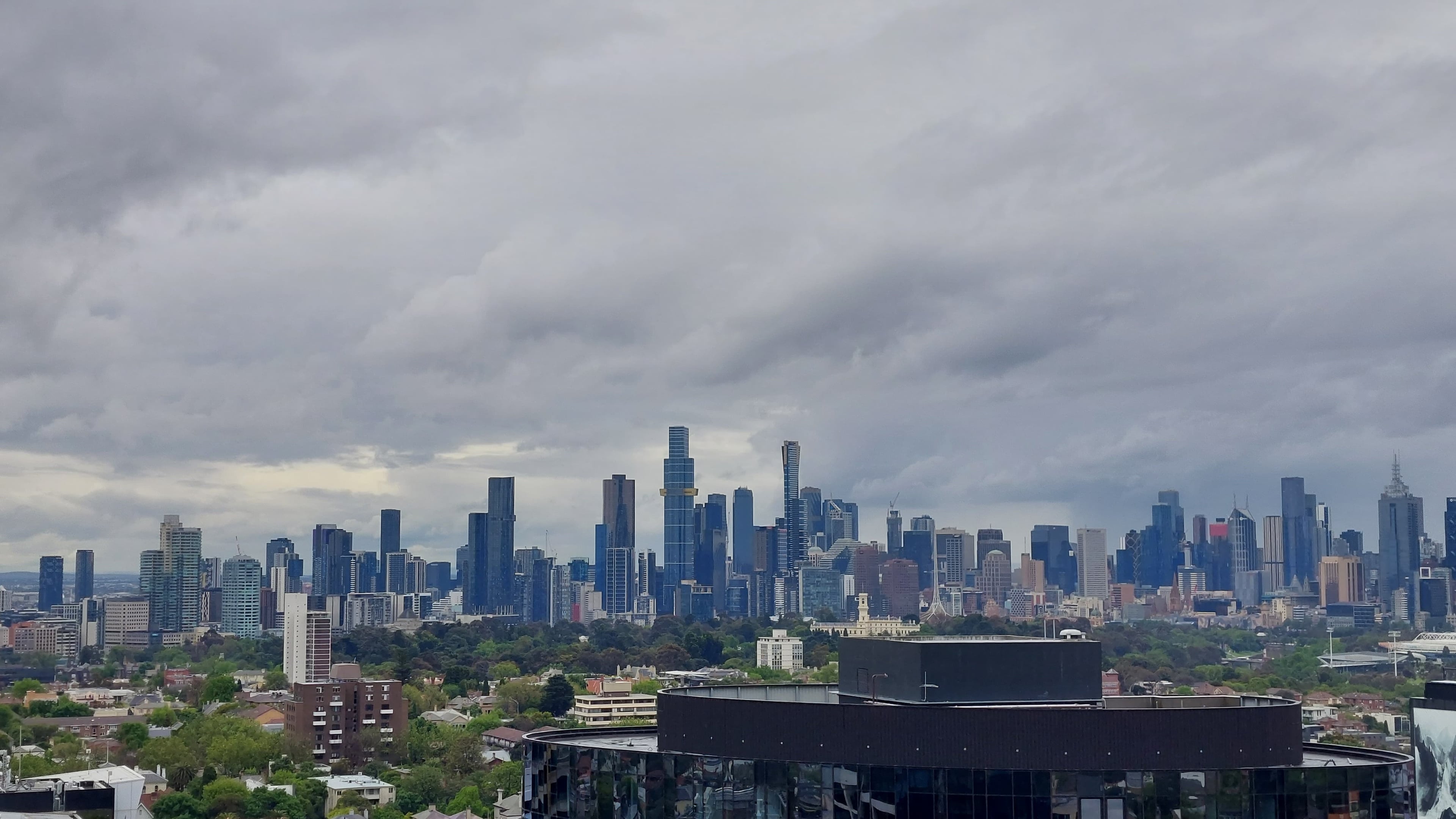 Melbourne CBD skyscrapers under an overcast sky
