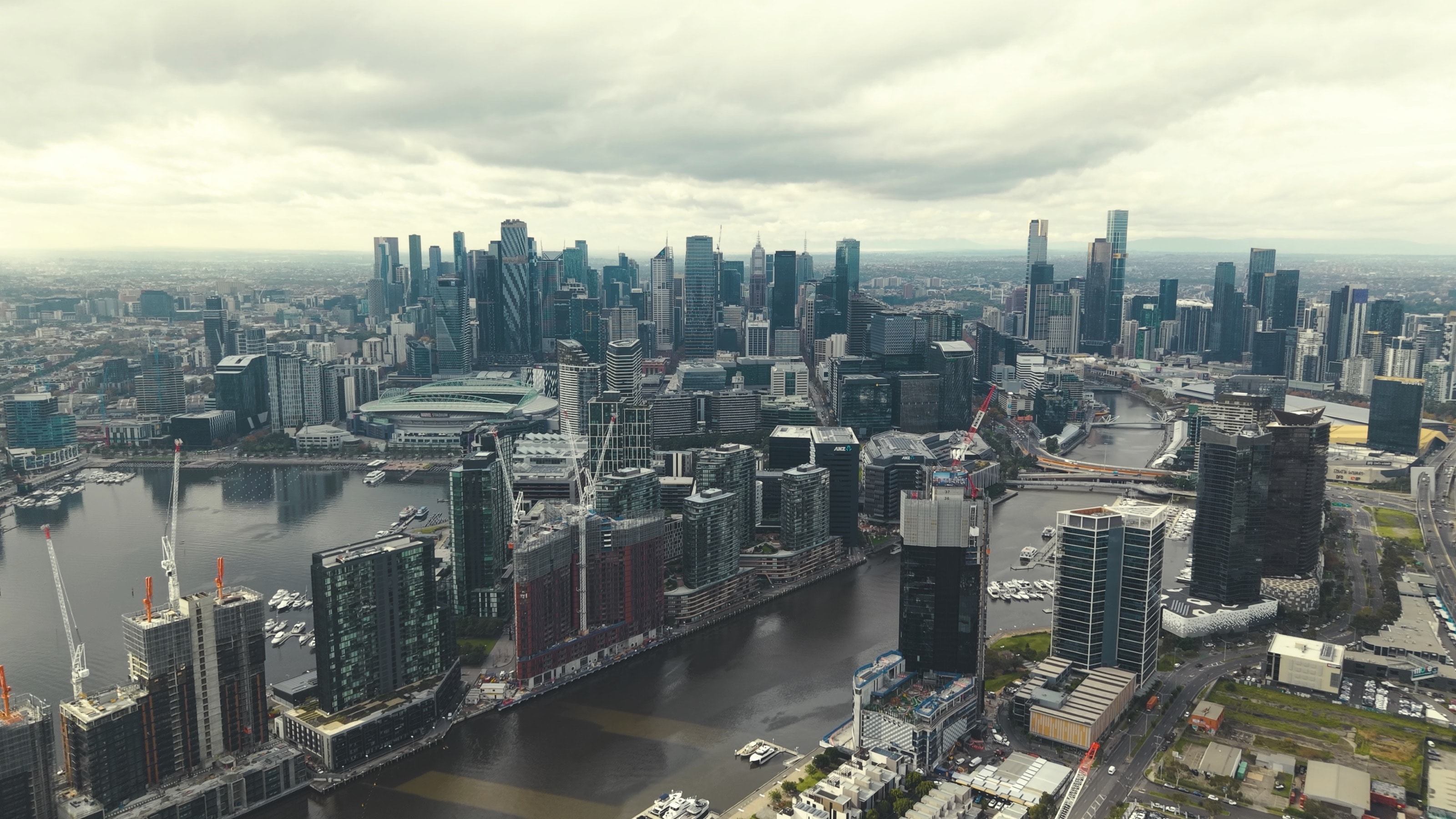 Aerial view of Melbourne docklands and construction sites