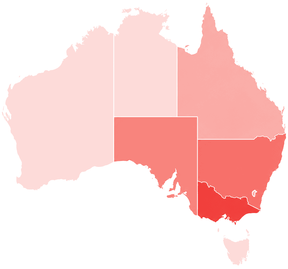 Map of Australia highlighting SZE service coverage